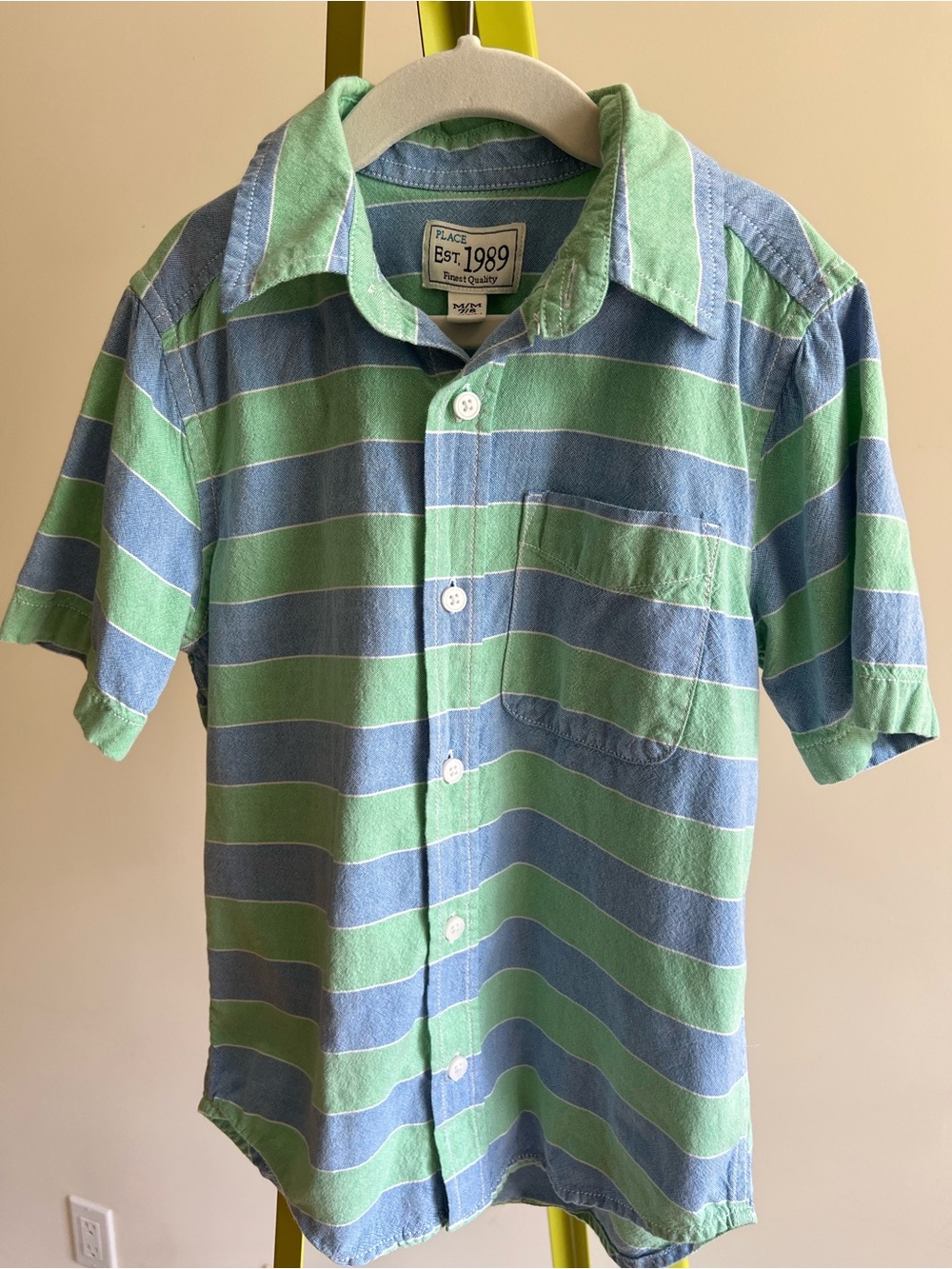 The Children's Place Green & Blue Striped Button-Up Shirt size 7/8 , 100% Cotton - Picture 4 of 5